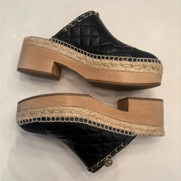 Chanel Black Quilted Mules with Chain Detail - Picture 7 of 10